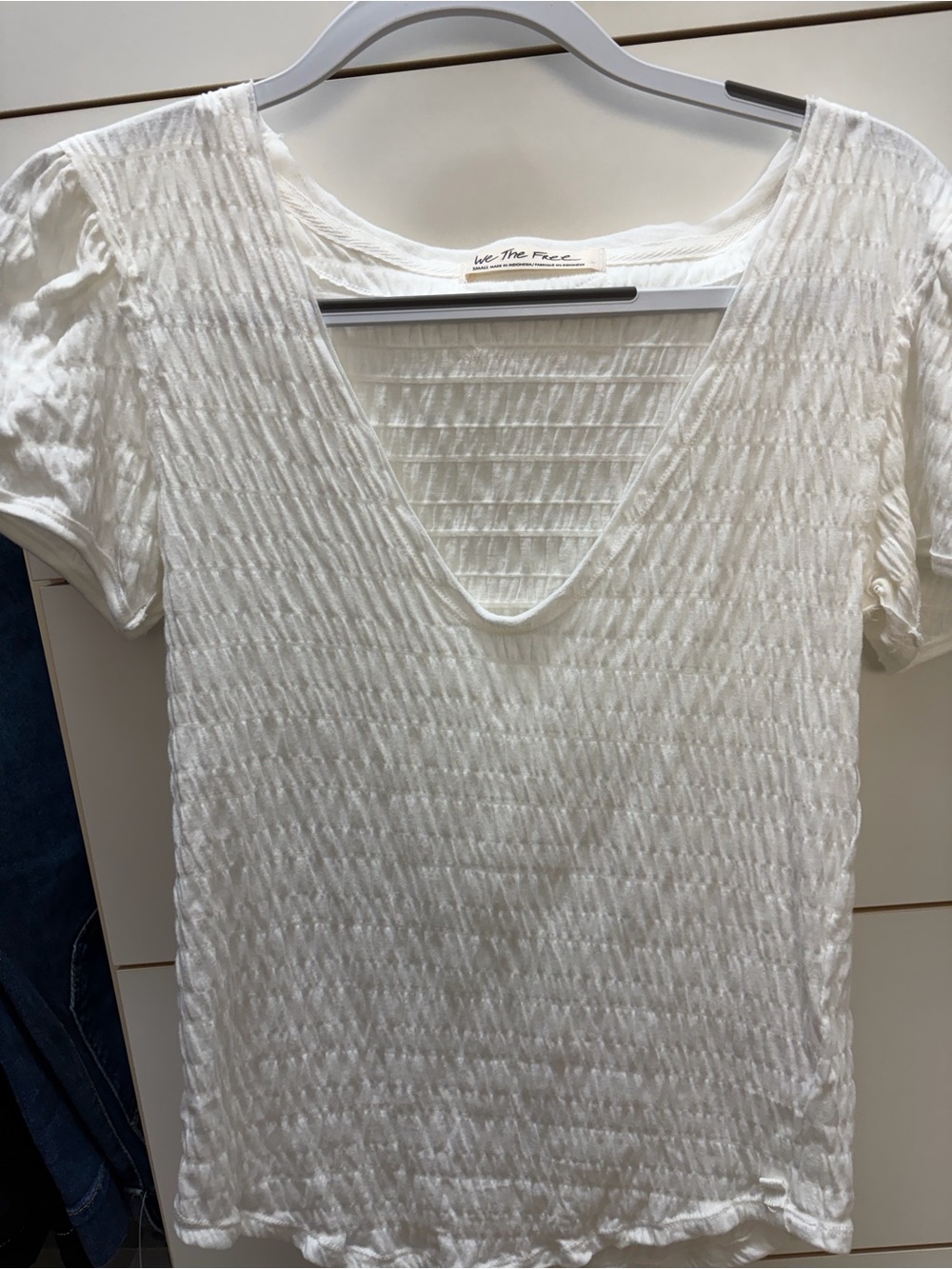 We The Free White Ribbed Deep V-Neck Short Sleeve Tee